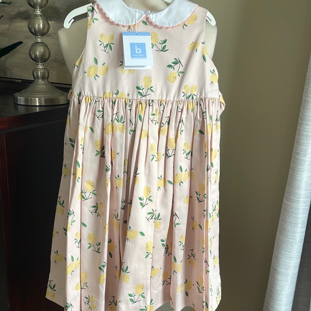 NEW Bella Bliss pink lemons Peter Pan dress girls 6